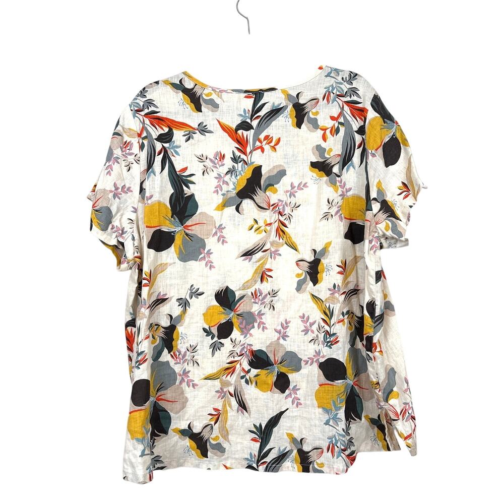 Cynthia Rowley Womens 1X White Multi Floral 100% Linen Short Sleeve Blouse NEW - Picture 2 of 6